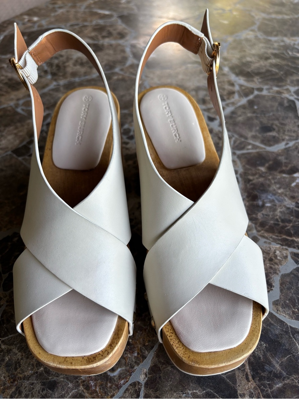 Tory Burch White Crisscross Leather Slingback Sandals